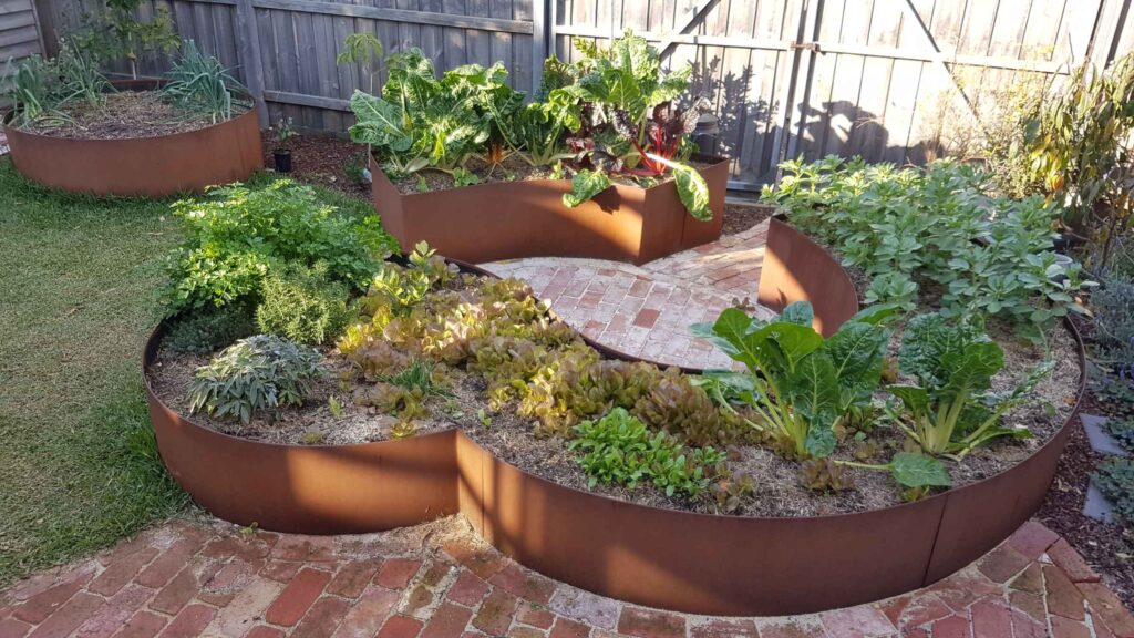 Steel garden edging or raised garden bed installed by Applied Landscaping